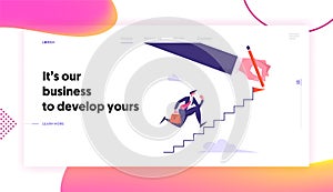 Leadership, Success, Goal Achievement Concept, Website Landing Page, Businessman Character Running Up Stairs