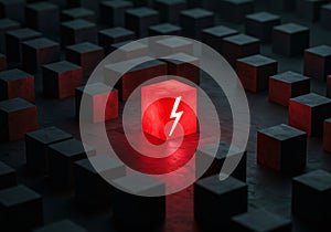 leadership symbol standout red lightning cube in creative display photo