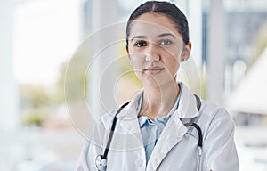 Leadership, woman and portrait of a doctor in the hospital for a healthcare internship. Confident, young and face of a