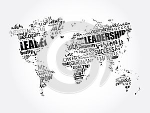 LEADERSHIP word cloud in shape of world map, business concept background