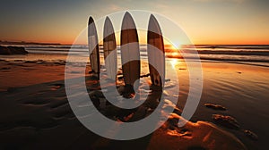 Leading lines, pinhole photography of Ocean Beach, surfboards, beach, sunset, slow shutter speed