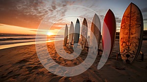 Leading lines, pinhole photography of Ocean Beach, surfboards, beach, sunset, slow shutter speed