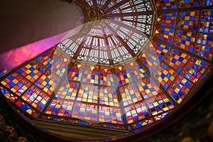 Leading lines to stained glass ceiling in Louisiana Old State Capitol Building