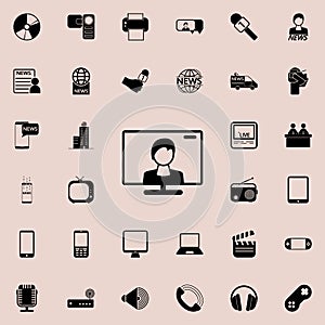 leading on the TV screen icon. Detailed set of minimalistic icons. Premium graphic design. One of the collection icons for website