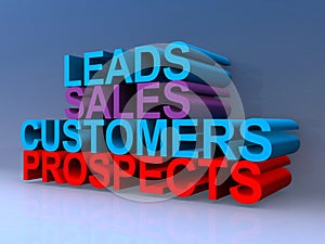 Leads sales customers prospects on blue