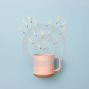 Leaf array heart shape and pastel coffee cup