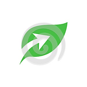 Leaf with arrow icon in flat style. Eco symbol