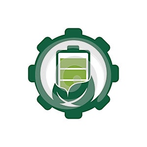 Leaf battery gear shape concept logo design vector icon.