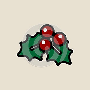 Leaf berry icon simple flat style Christmas symbol