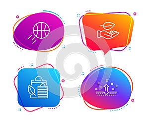 Leaf, Bio shopping and Basketball icons set. Clean skin sign. Plant care, Leaf, Sport ball. Cosmetics. Vector