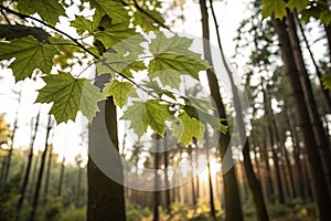 Leaf bokeh in the forest, missed focus photo