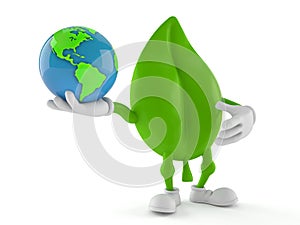 Leaf character holding world globe