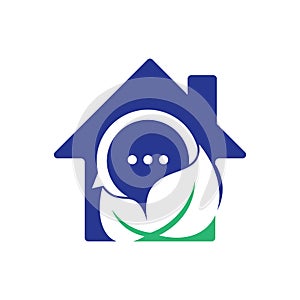 Leaf chat home shape concept logo design vector.