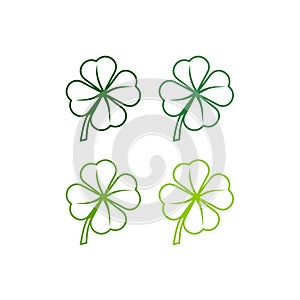 Leaf clover isolated on white background, four shades of green