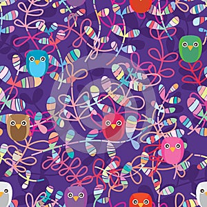 Leaf cut style owl handmade decor seamless pattern