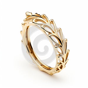 Leaf Designed Engagement Ring In Yellow Gold - Ornamental Structure Inspired Crown Ring
