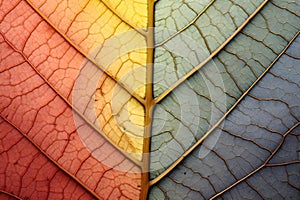 a leaf featuring a unique pattern of colors, creating an optical illusion of multiple hues