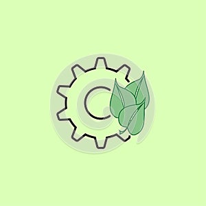 Leaf and gear. Eco industry icon on green background. Vector illustration. EPS 10.