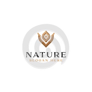 Leaf Golden Gradient Monogram Logo Template. vector Illustration