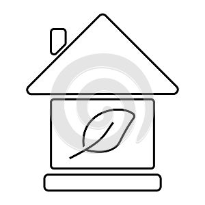 Leaf in a house of tree and plant. Ecology, bio and natural products concept. flat black and white design icon