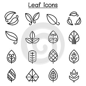 Leaf icon set in thin line style