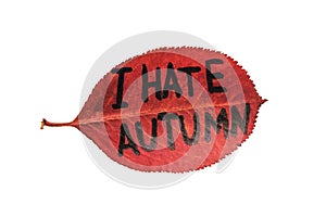 Leaf with inscription text - i hate autumn