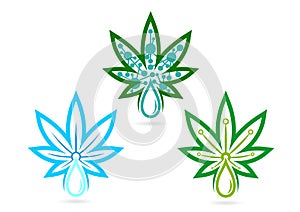 Leaf logo. infusions, herb, skincare, marijuana, symbol, cannabis icon, remedy, and extract leaf concept design