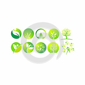 Leaf, logo, organic, wellness, people, plant, ecology, nature design icon set.