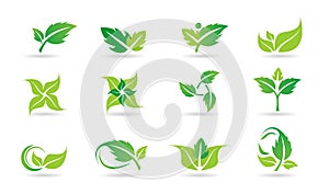 Leaf, logo, plant, ecology, people, wellness, green, leaves, nature symbol icon set of vector icon set