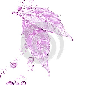 Leaf made of water splash. Pink color