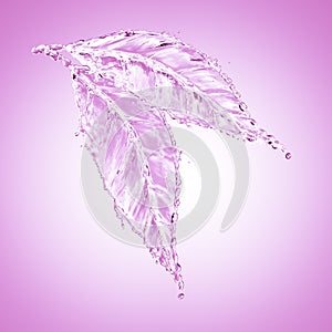 Leaf made of water splash. Pink color