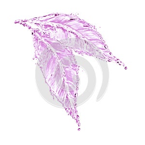 Leaf made of water splash. Pink color