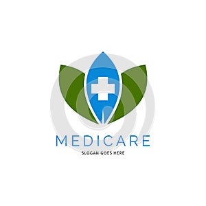 Leaf Medical, Hospital or Cross Plus Icon Vector Logo Template Illustration Design