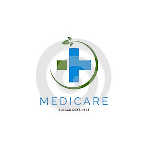 Leaf Medical, Hospital or Cross Plus Icon Vector Logo Template Illustration Design