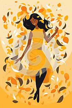 Leaf meditating autum happy women character