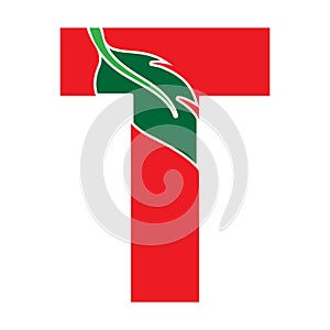 initial T leaf letter logo design vector element