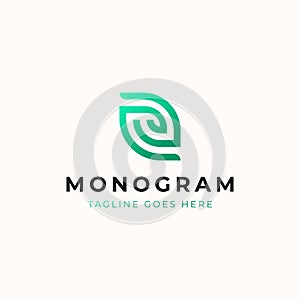 Leaf Monogram Concept Logo Template Vector Illustration
