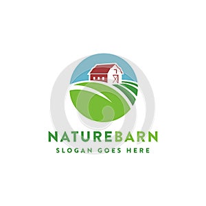 Leaf Nature farm barn logo vector illustration template