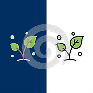 Leaf, Nature, Spring, Sprout, Tree  Icons. Flat and Line Filled Icon Set Vector Blue Background