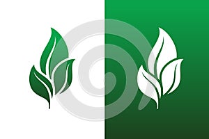 Leaf Pair Icons Vectors Illustrations on Both Solid and Reversed B