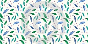 Leaf pattern background vector border. Seamless repeat design of hand drawn tossed leaves.