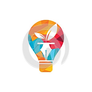 Leaf and pen logo design. Bulb with leaf and nab icon design.