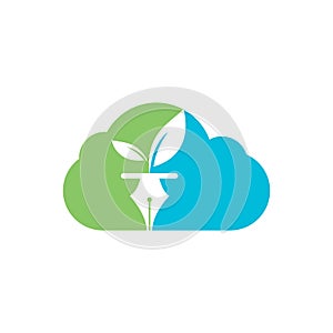 Leaf and pen logo design. Cloud with leaf and nab icon design.