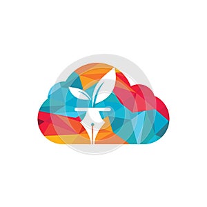 Leaf and pen logo design. Cloud with leaf and nab icon design.