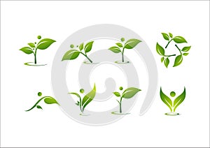 Leaf, people, natural energy vector logo