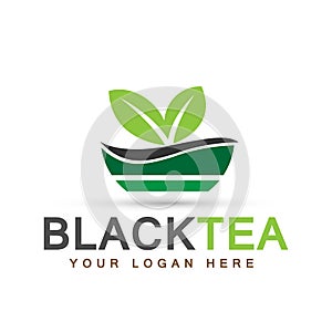 Leaf plant globe logo ecology wellness green leaves nature people black tea cup symbol icon vector designs on white background