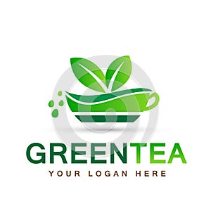 Leaf plant logo ecology people wellness green leaves nature green tea cup symbol icon set of vector designs on white background