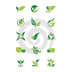 Leaf, plant, logo, ecology, people, wellness, green, leaves, nature symbol icon set of vector designs.