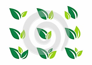 Leaf, plant, logo, ecology, wellness, green, leaves, nature symbol icon set of vector designs