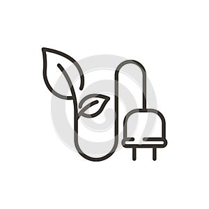 Leaf, plug and electricity vector thin line outline icon illustration. Image for electricity, saving energy, sustainability,